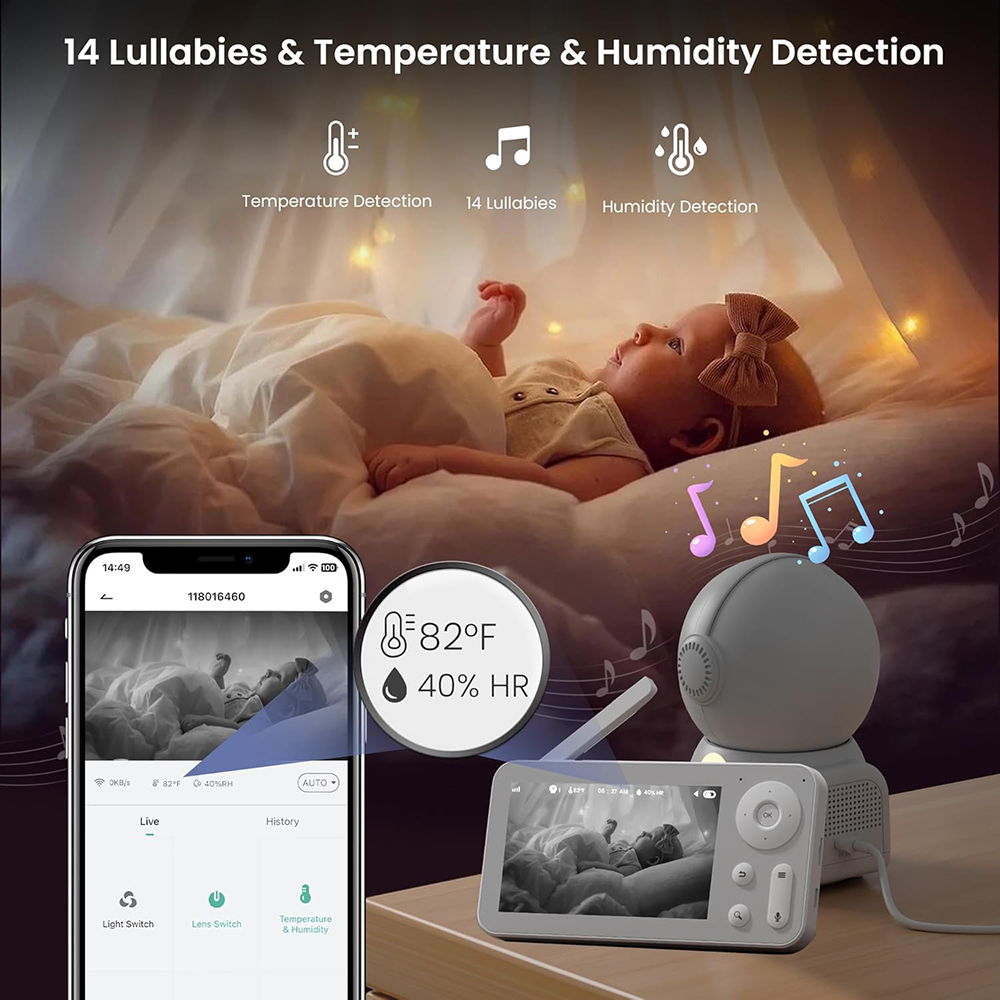 Monitor de bebê 2K com 2 câmer - Audio Music Apps avaliação e preço